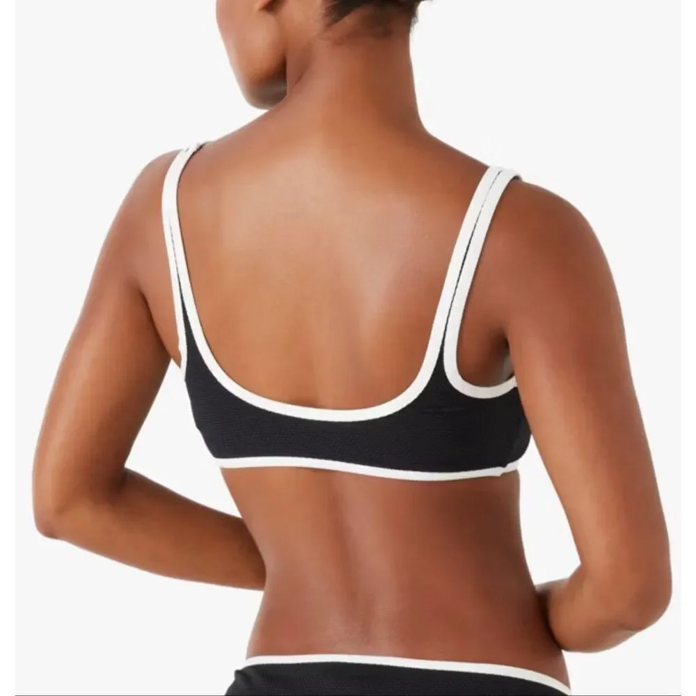 Kate Spade New York Pique Texture Contrast Square Neck Bralette swim top S NWT